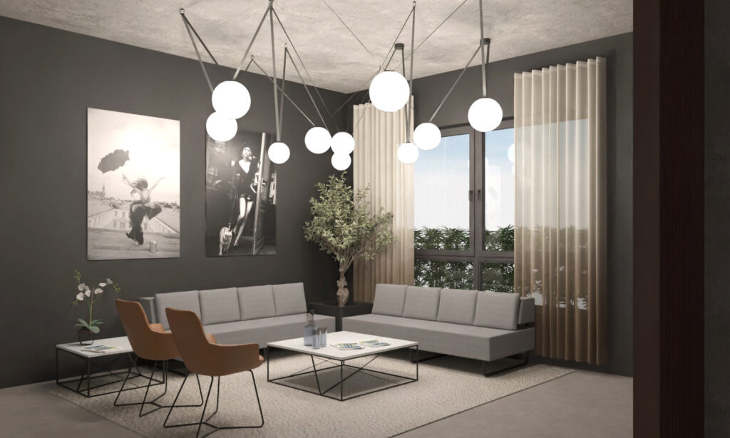 Rendering Wartezimmer Arztpraxis industrial Style