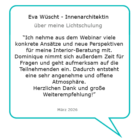 Bewertung Lichtschulung Webinar von Innenarchitektin
